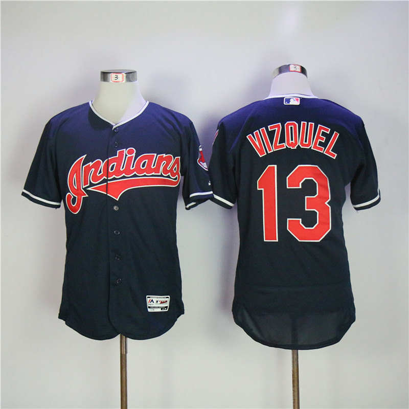 Men's Cleveland Indians #13 Omar Vizquel Navy Flexbase Stitched MLB Jersey